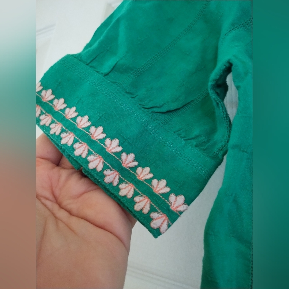 Maeve Embroidered Green Top With Lace Accents Keyhole Size US 0 UK 4 - Picture 7 of 9